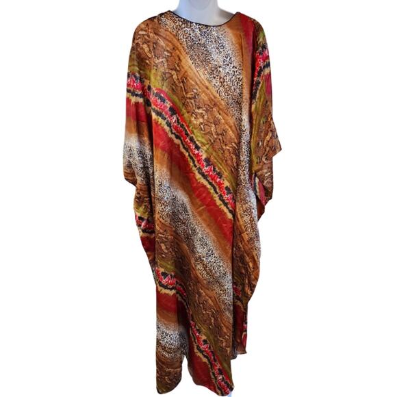 Vintage Winlar Leopard Caftan Maxi Dress O/S 80s Boho Abstract Lounge Mumu - Picture 3 of 3